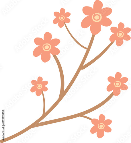 Plant branch with flowers. Color trendy folk nature