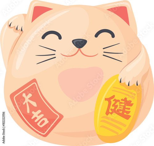 Maneki neko cartoon icon. Lucky cat toy