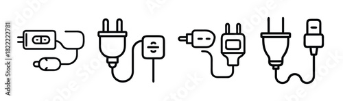 Outline vector set of power plugs and cable chargers