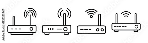 Four line icons showing various wireless routers