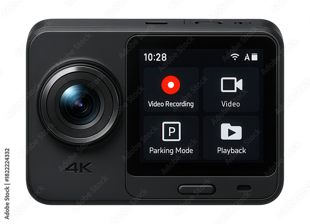 Fototapeta premium 4K dash cam with touchscreen and parking mode features.