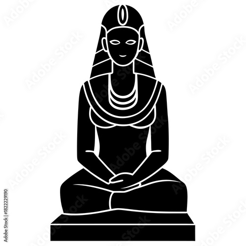 Black and white icon of an egyptian female statue sitting down