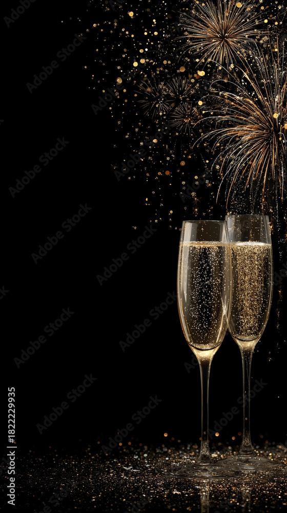Obraz premium Celebrate with sparkling drinks and fireworks during a night event