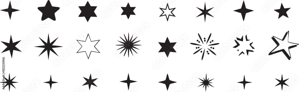 Obraz premium Assorted Hand Drawn Star Illustrations Set on a Plain Background