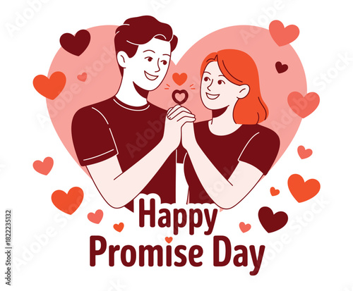 Happy Promise Day illustration of a loving couple holding hands with hearts surrounding them