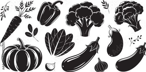 Black and White Seamless Pattern of Fresh Vegetables Food Design