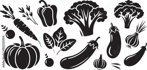 Black and white vector seamless pattern with fresh garden vegetables
