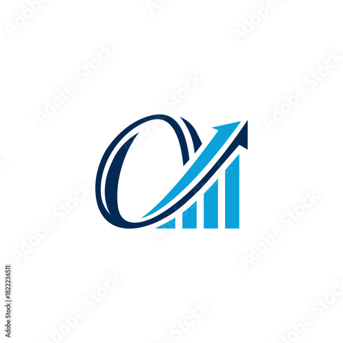Financial Growth Logo with Rising Bar Graph and Letter O.