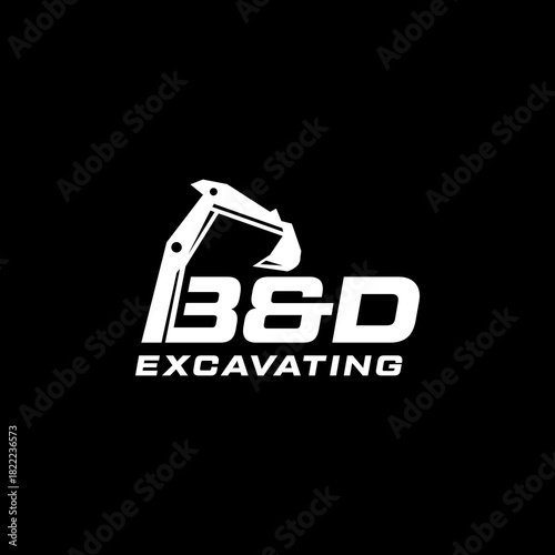 BD Excavating Logo Featuring an Excavator Arm in White.