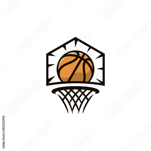 Basketball in hoop logo design with modern style.