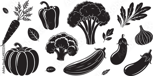 Black and white vegetable pattern healthy eating vegan illustration graphic design