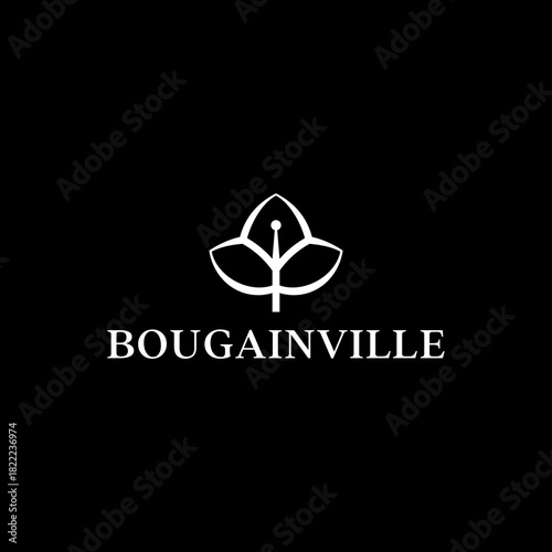 Bougainville Logo: Elegant Floral Design on Black Background.
