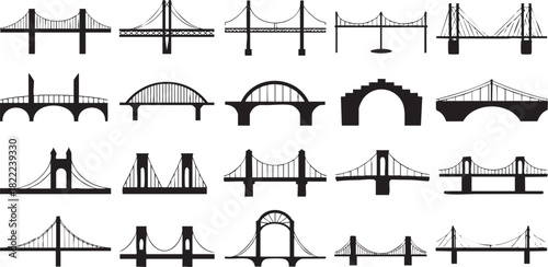 Collection of Bridge Silhouettes Variety of Architectural Structures and Designs