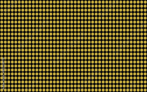A repetitive pattern of golden yellow circles arranged in a grid against a black background design look