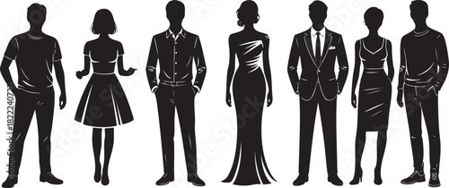 Collection of People Silhouettes Wearing Various Attire in Black Color