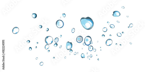 Clear refreshing water droplets in motion against a pristine white backdrop