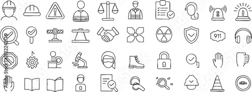 Collection of safety construction work business industry and security line icons