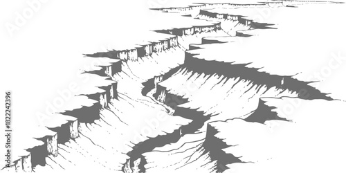 Stylized canyon chasm vector art illustration of a deep winding fissure