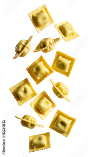 delicious ravioli falling gracefully . Isolated on transparent background, png