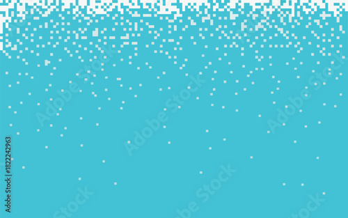 A digital illustration of white pixels falling against a gradient blue background design effect art