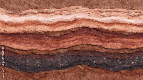 Stunning photo of seamless rammed earth clay texture tile top view natural red brown layers wall ground for surface mapping architecture game design 2d flat.