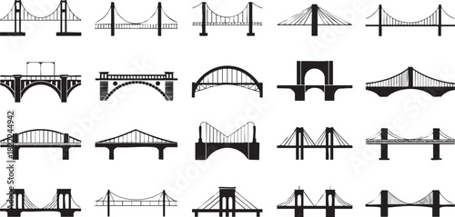 Collection of various bridge silhouettes showcasing different architectural styles