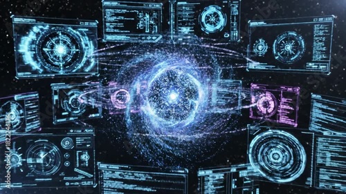 Abstract digital visualization of energy flow and data processing