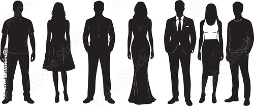 Diverse silhouettes of people in various outfits for graphic design projects