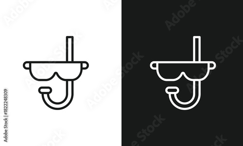 Snorkel and Diving Mask Line Art Icon for Summer Vacation, Scuba Diving, and Underwater Swimming Sports