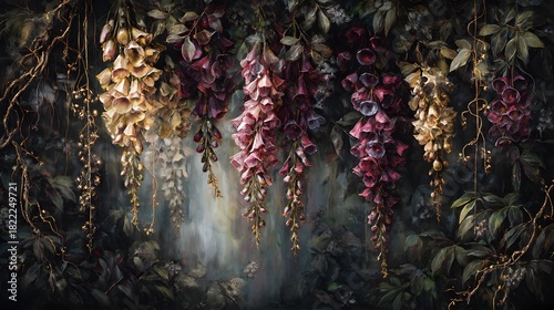 Elegant floral background with foxglove flowers in dreamy and dramatic style