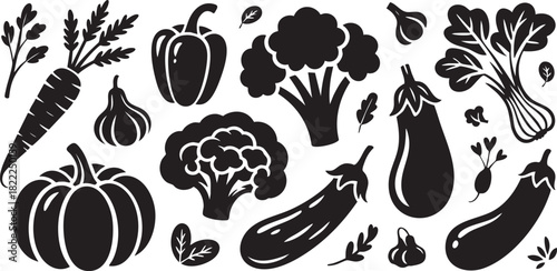 Fresh Vegetable Vector Illustration in Black and White Style