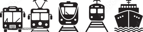 Icons of Various Transport Vehicles in Black and White Colors