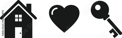 Vector Illustration of House, Heart, and Key Icons Symbolizing Home, Love, Security, and Real Estate Concepts