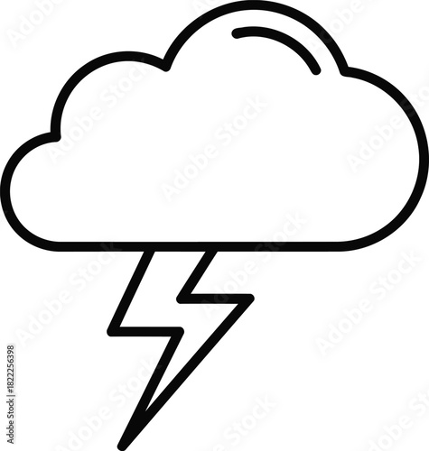 Vector Illustration of a Thunderstorm Cloud with Lightning Bolt Icon. Weather Forecast, Storm Warning, and Climate Change Symbol.