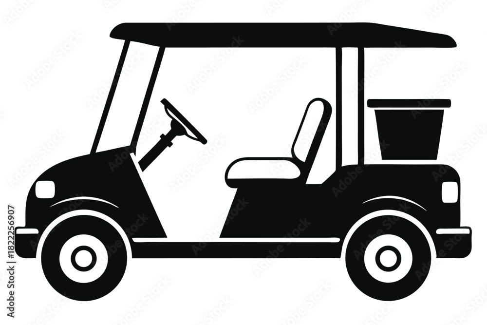 Fototapeta premium A black golf cart displays simple shapes on its side profile view today