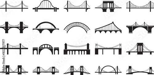 Various bridge silhouettes illustration for construction and architecture design concept