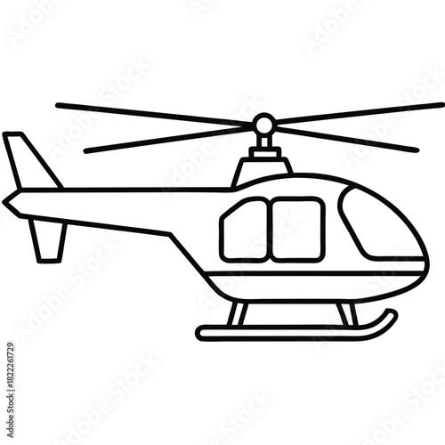 An outlined helicopter with rotor blades displays a classic, aviationrelated contour aesthetic