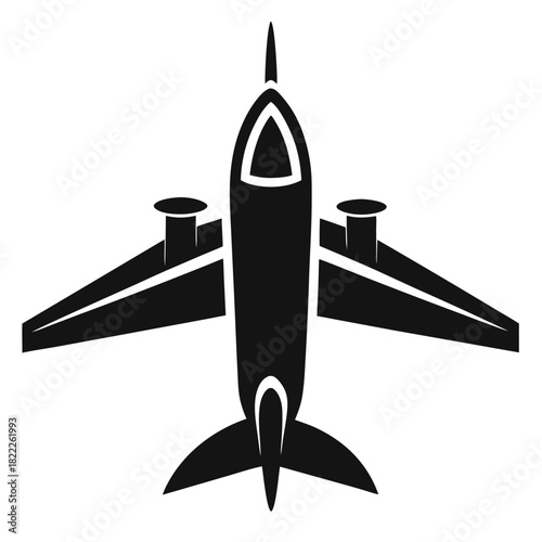 Black airplane icon shows the top view with wings and tail design clearly