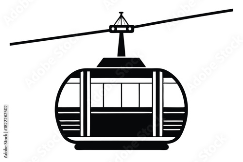 Black and white cable car conveys a sense of elevated travel and adventure