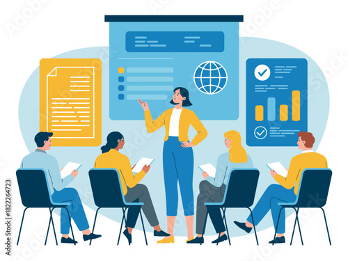 Engaged diverse team listens attentively to presenter during a professional development session.