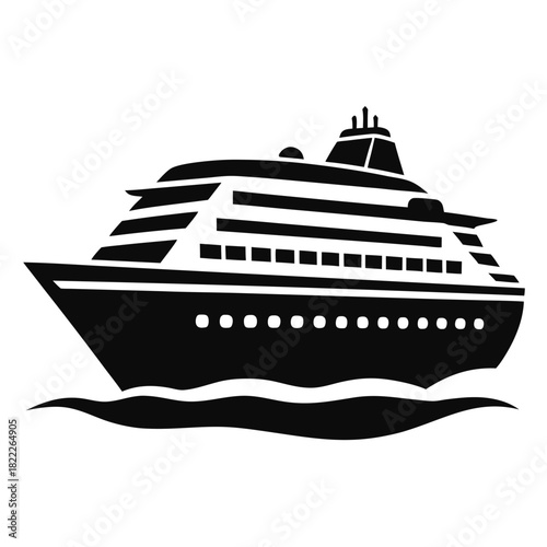 Black cruise liner glides smoothly across the ocean waves, evoking luxurious travel
