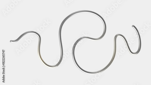 3d chrome metal squiggle. Abstract shape element with effect silver gradient. Liquid 3d line, steel curve figure, glossy tube wave. Tech futuristic ribbon. Vector illustration