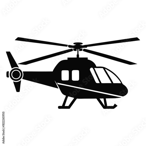 Black helicopter shows a full side view with two visible windows