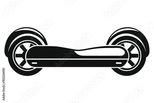 Black hoverboard design shows two solid round tires joined by platform board