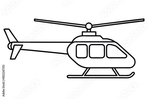 Black outline shows a cartoon helicopter, featuring rotor blades and landing skids