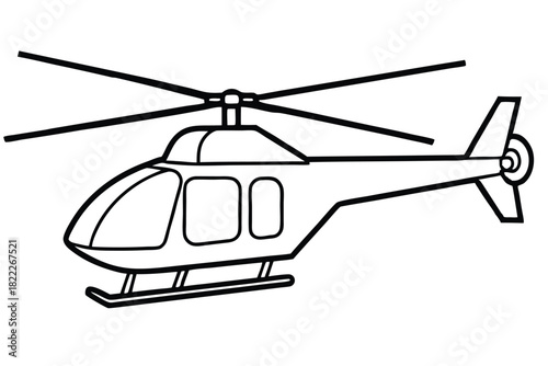 Black outline shows a helicopter in flight, presenting rotor blades and landing skids