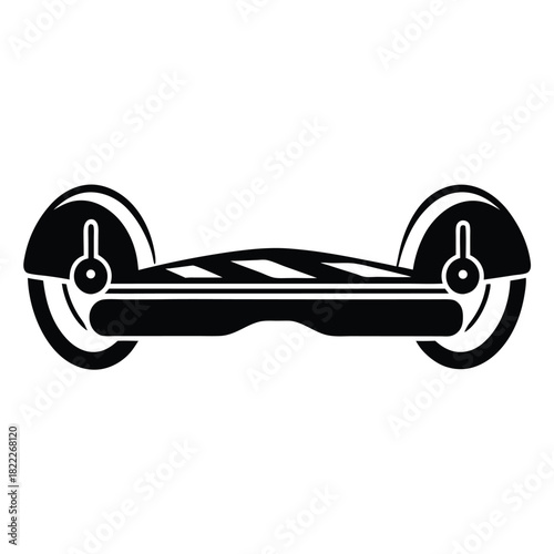 Black segway icon shows self balancing scooter with two wheels over white background