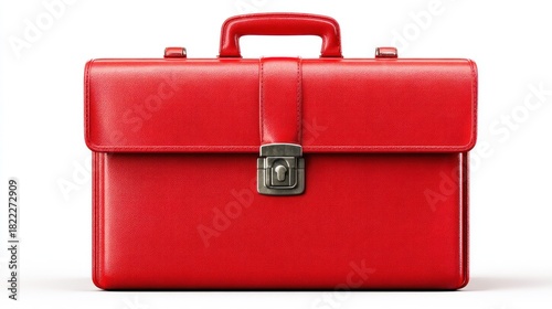 A vivid red leather briefcase sits against a plain white background, showcasing a professional and stylish accessory.