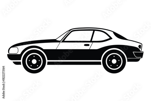 Bold monochrome vintage car silhouette shows classic styling and striking appeal with its design