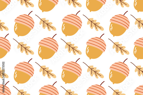 Autumn Acorn and Oak Leaf Seamless Pattern